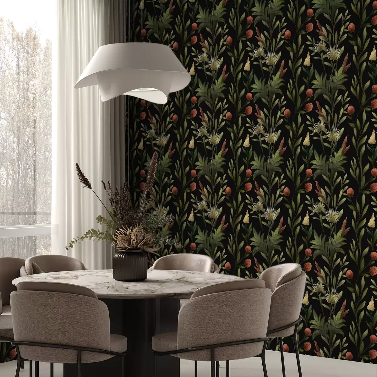 Ozadje Visoka trava in cvetovi na črnem, podrobnem tisku a00620 Ozadje Visoka trava in cvetovi na črnem, podrobnem tisku a00620