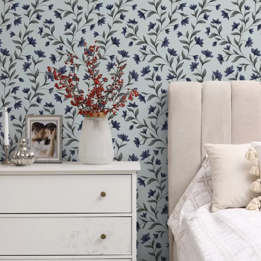 stenske poslikave Modre zvončice na svetlo modrem ozadju a00622v3