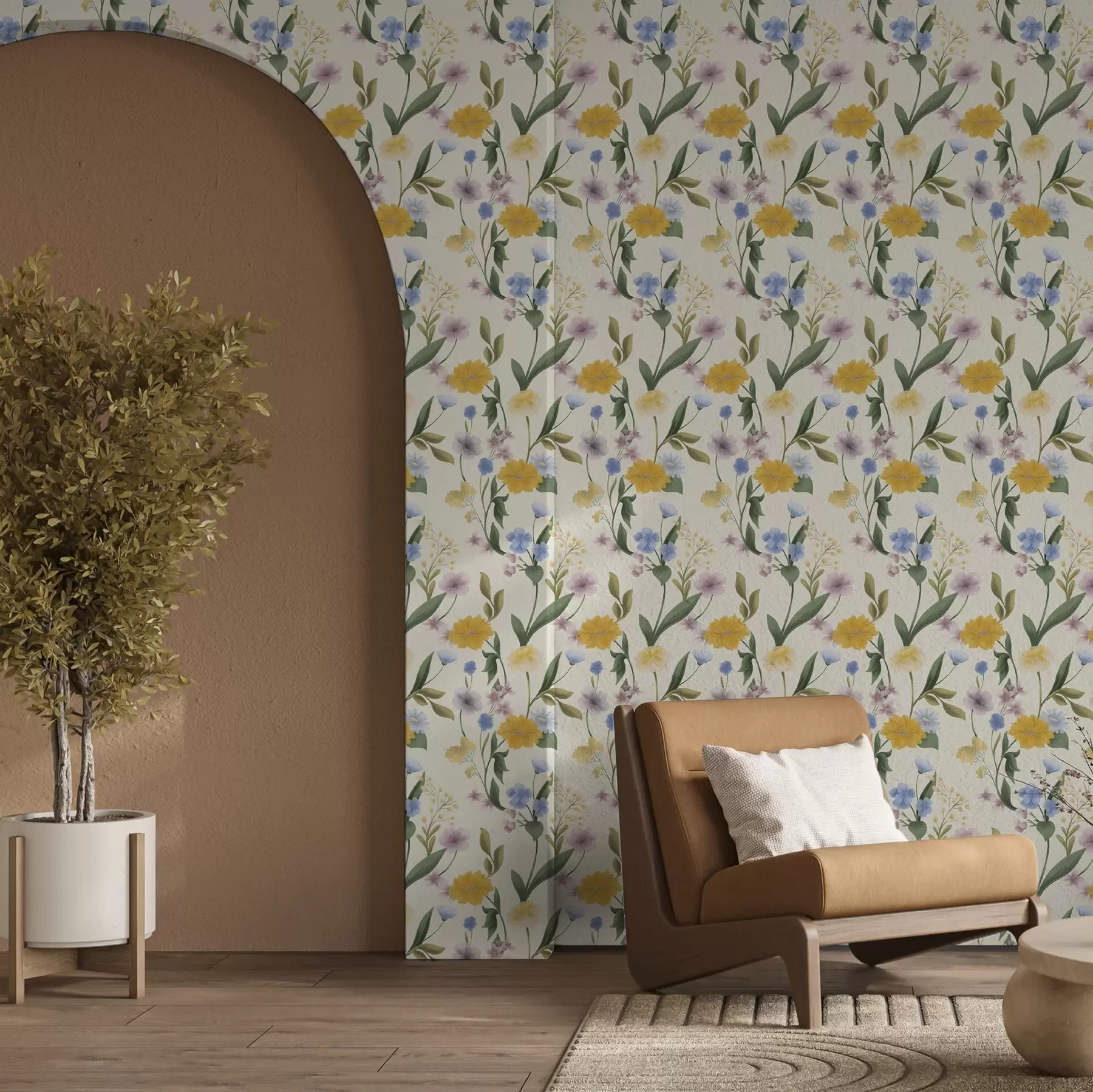 stenske poslikave Nežna mešanica poljskih cvetov v pastelnih barvah a00624