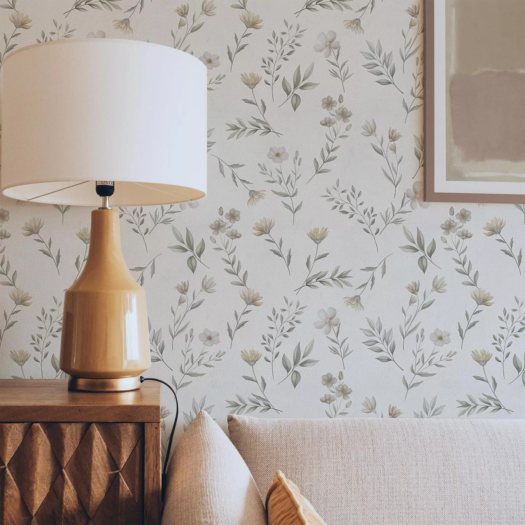 stenske poslikave Majhne akvarelne veje in cvetje na svetlem ozadju a00665