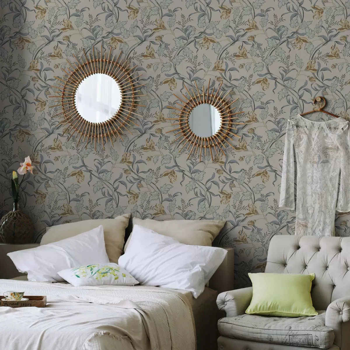 Ozadje Vintage cvetje z modrim listjem na kremastem ozadju a00717 Ozadje Vintage cvetje z modrim listjem na kremastem ozadju a00717