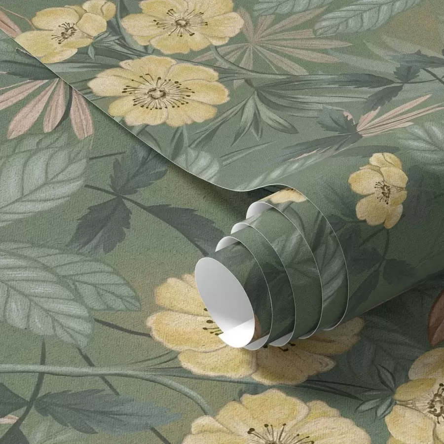 stenske poslikave Rumeni cvetovi med zelenimi listnatimi teksturami a00718