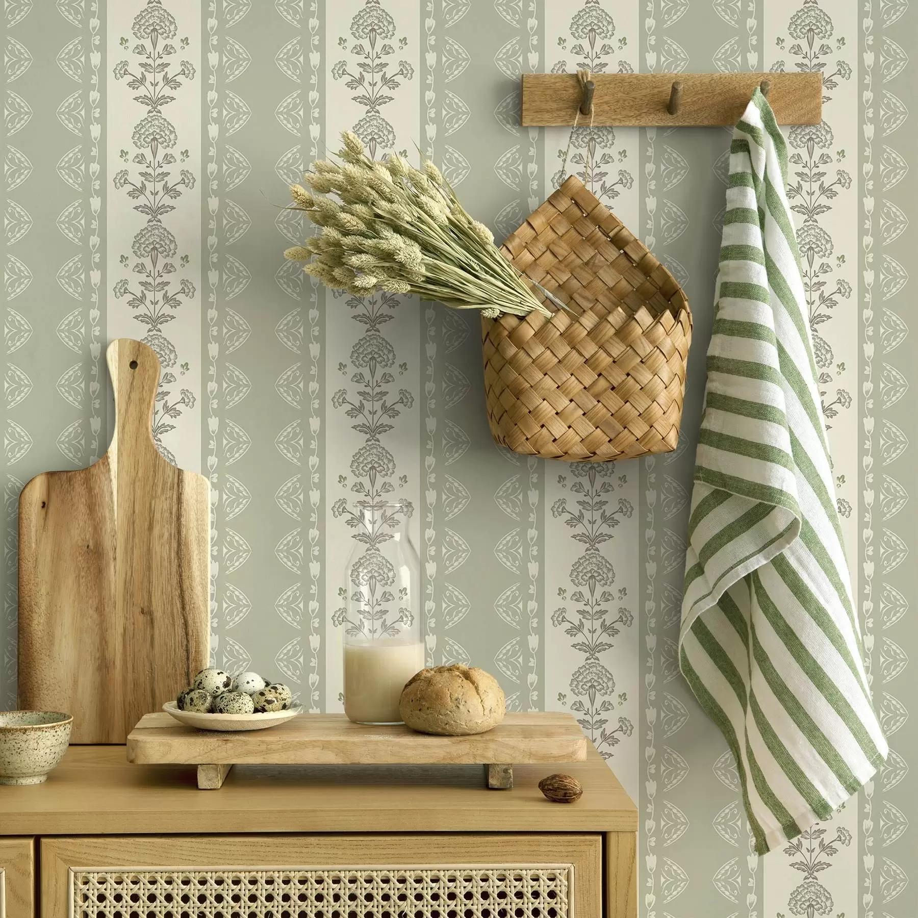 stenske poslikave Črtast ornament s cvetličnimi stebri v sivkastih odtenkih a00719