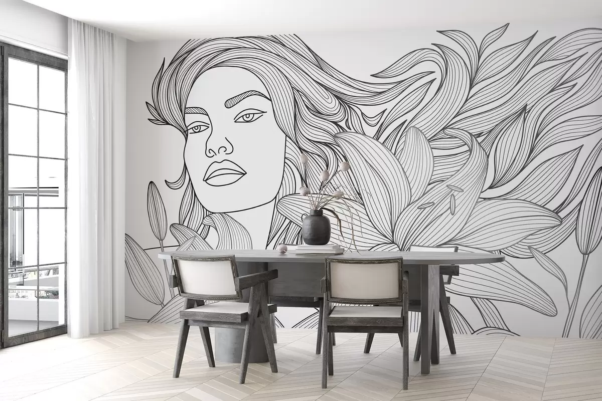 stenske poslikave Portret dekleta med lilijami w04689