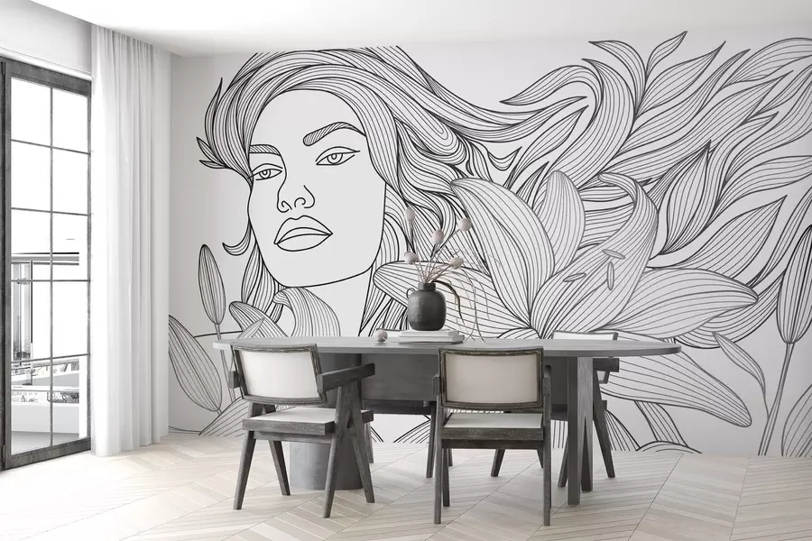 stenske poslikave Portret dekleta med lilijami w04689