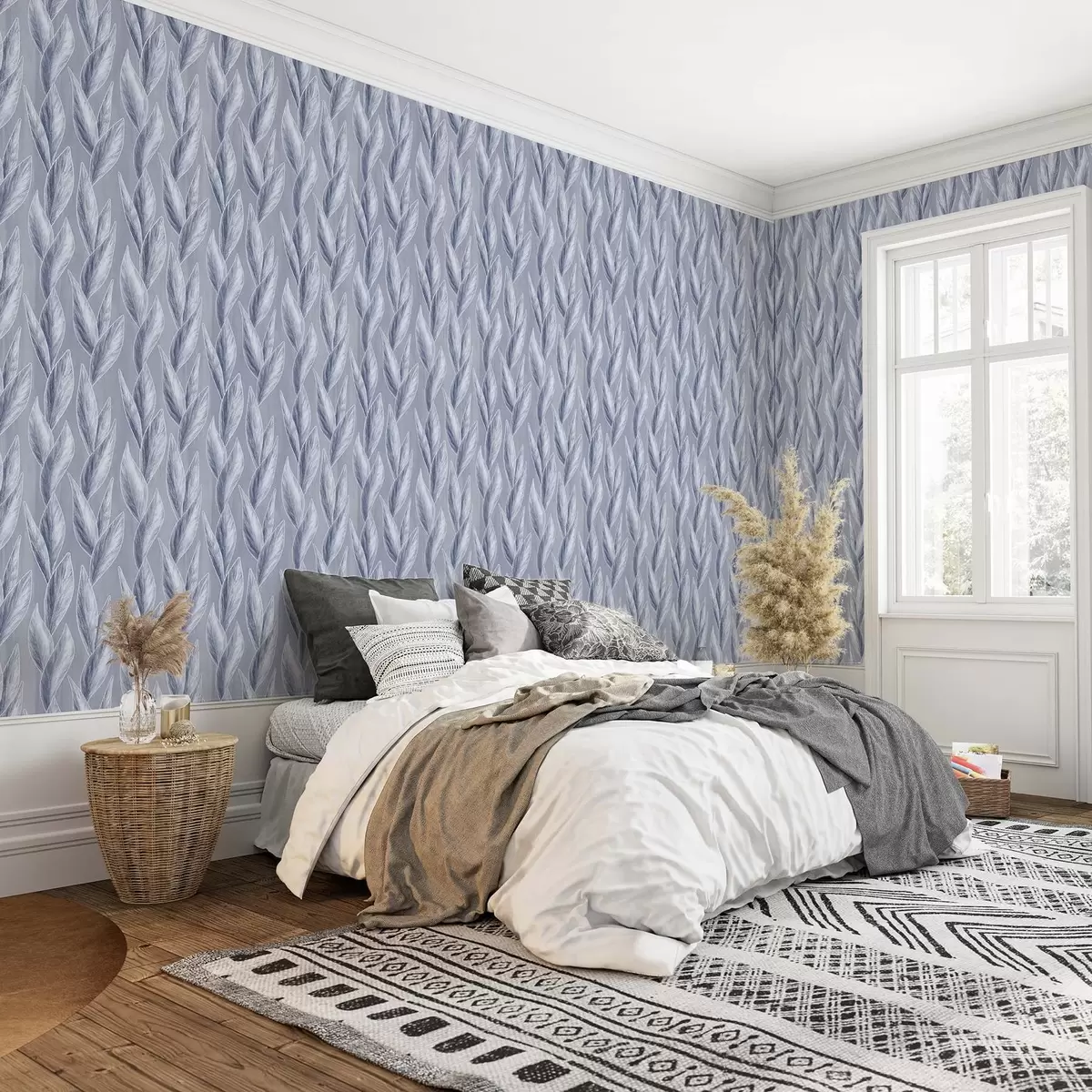 Ozadje Srebrno-modri listi na sivo-modrem ozadju, grafični vzorec a00627 Ozadje Srebrno-modri listi na sivo-modrem ozadju, grafični vzorec a00627