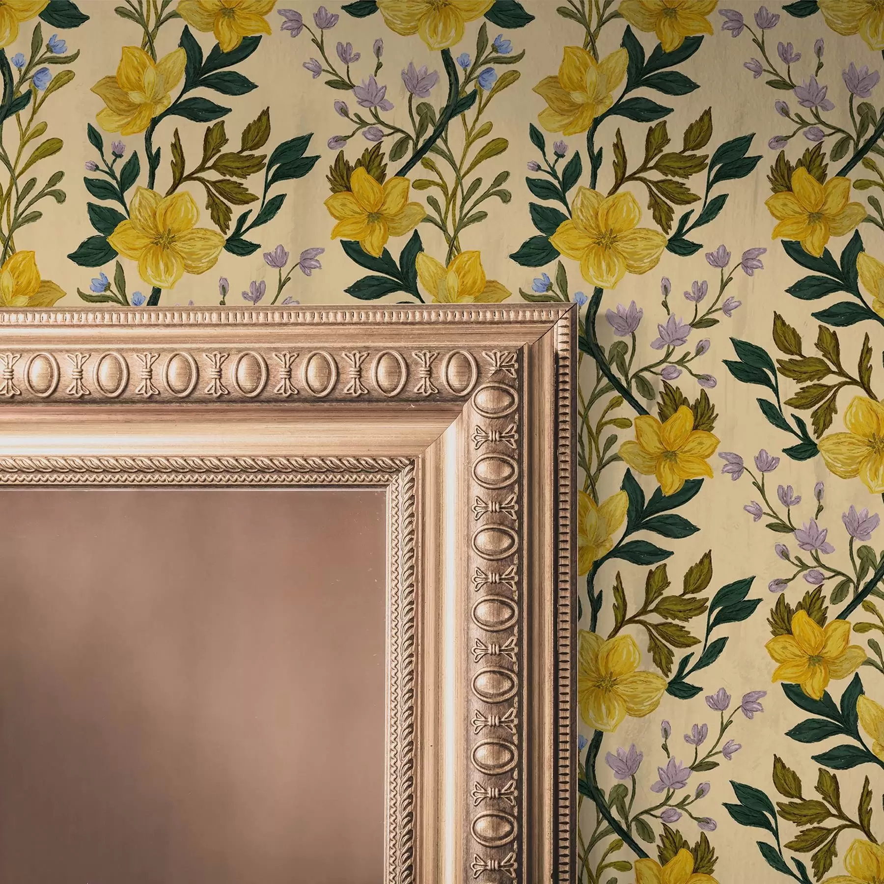 stenske poslikave Rumene cvetlice v navpičnih girlandah na kremastem ozadju a00632