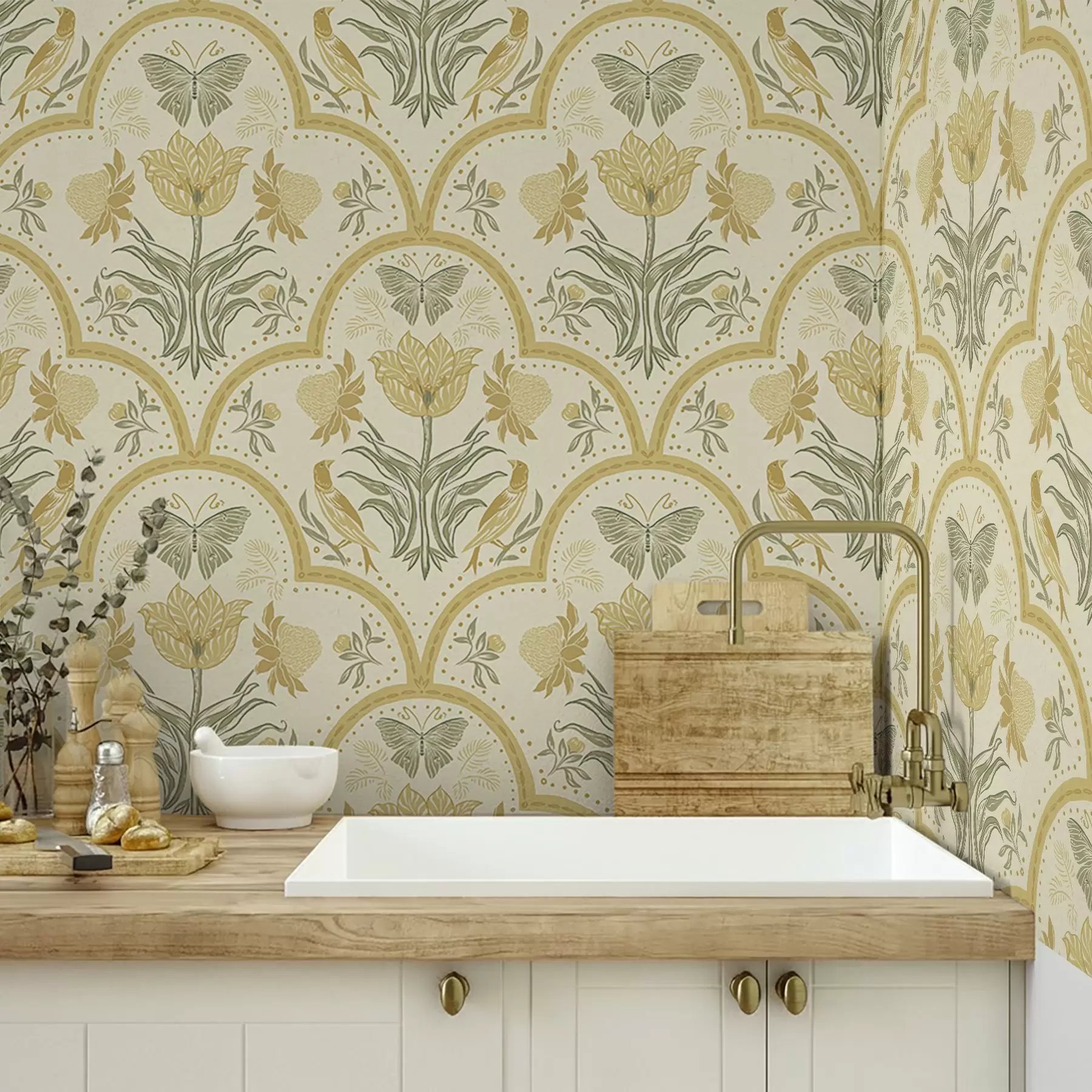 stenske poslikave Okras z tulipanom, pticami in metulji, okra a00722