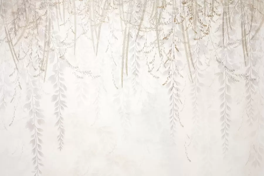 stenske poslikave Lahka viseča listja in veje v bež barvah w09433