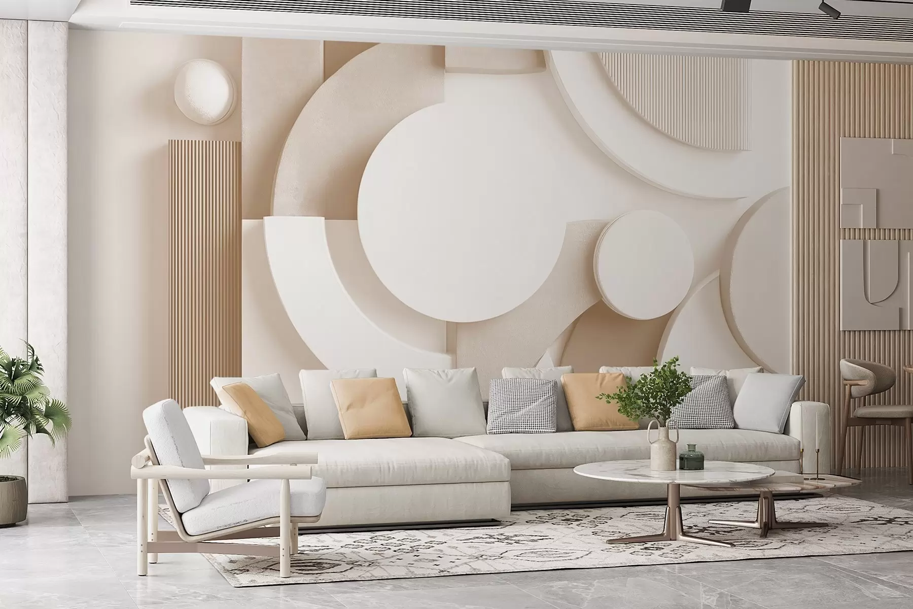 stenske poslikave Moderna volumetrična abstrakcija v bež odtenkih w09441v1