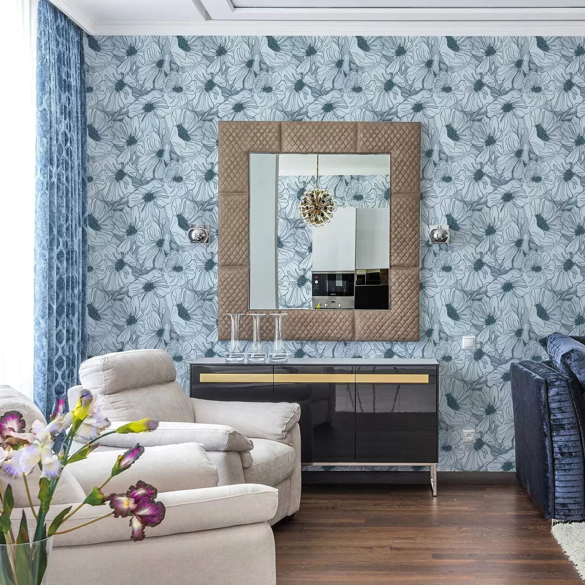 Ozadje Linearne cvetlice v hladni sivo-modri barvni paleti a00636v2