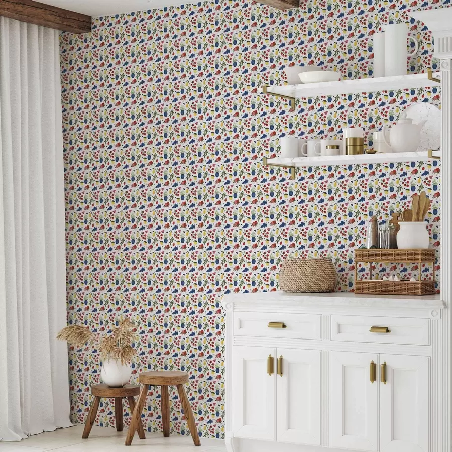 stenske poslikave Svetel sadno-botanični vzorec na belem ozadju a00637v1