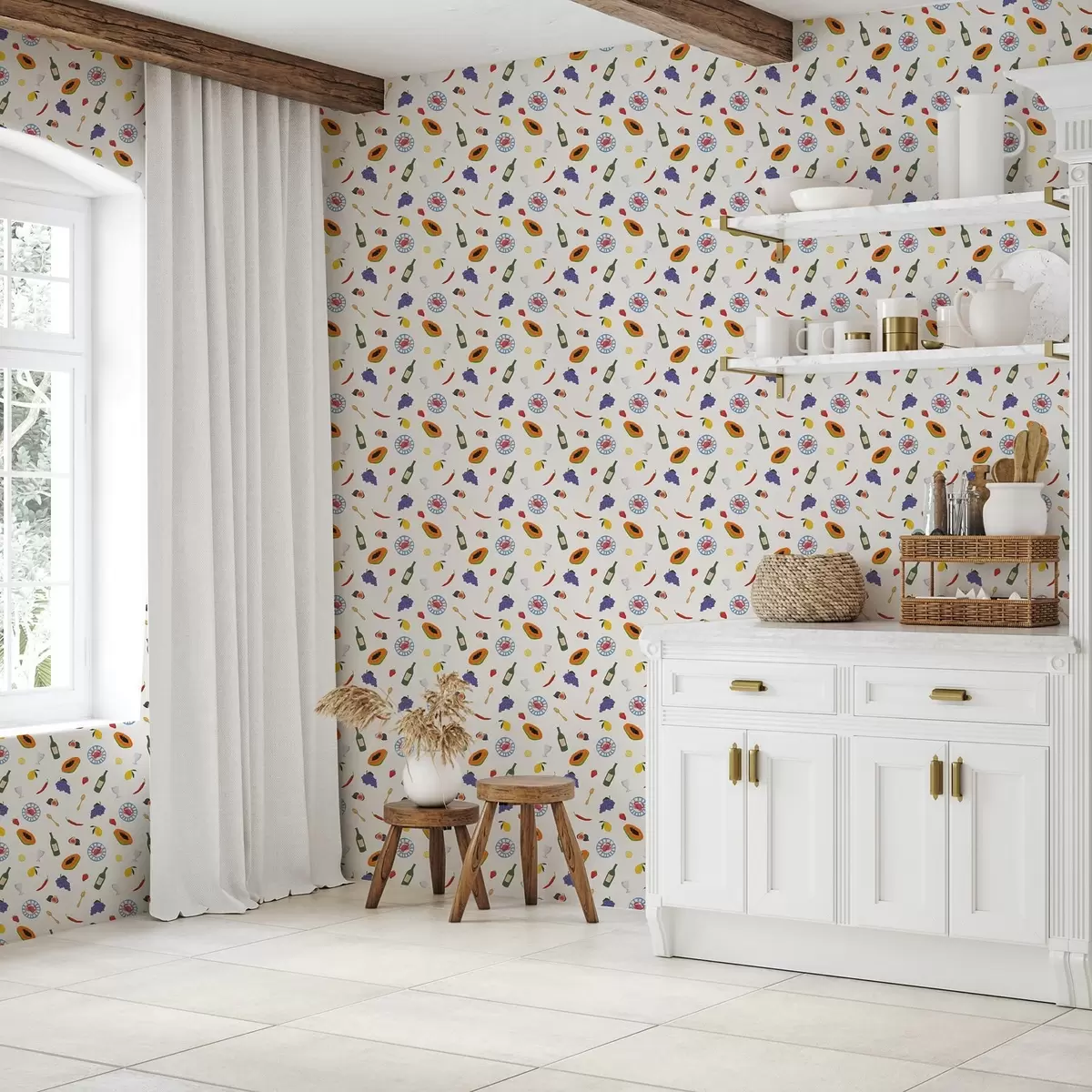 Ozadje Urejena sadja, vino in začimbe na svetlem ozadju a00639