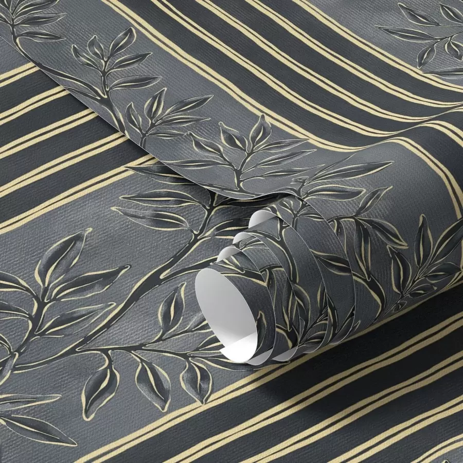 stenske poslikave Vertikalne črte z botaničnimi vzorci v temnih tonih a00648