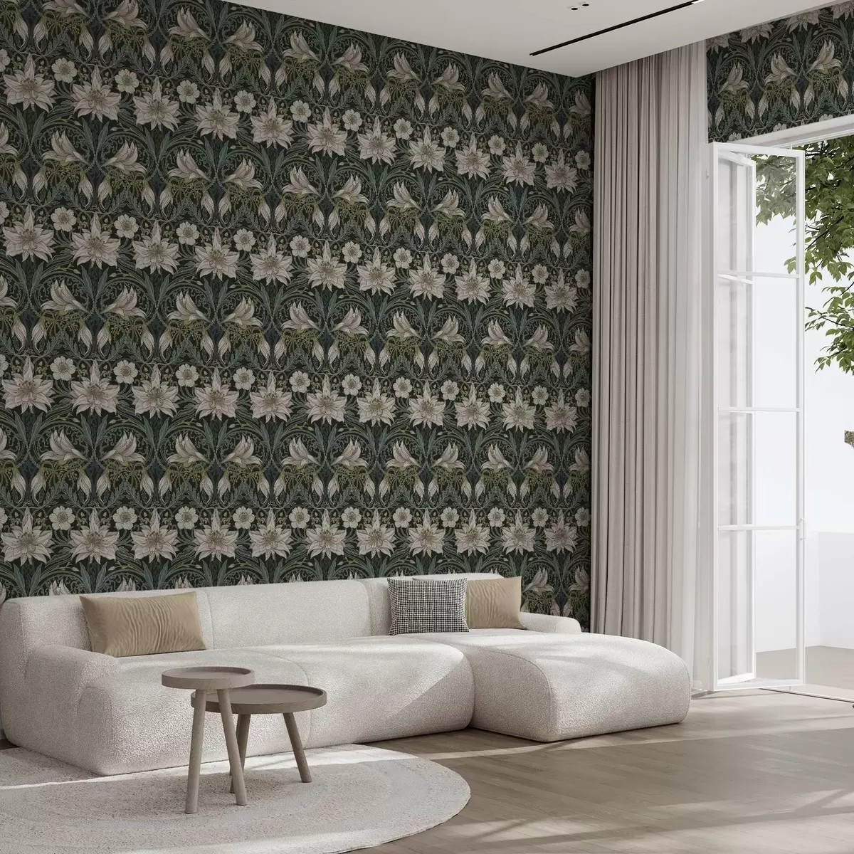 Ozadje Art Nouveau kompozicija z lilijami na temnem ozadju a00696