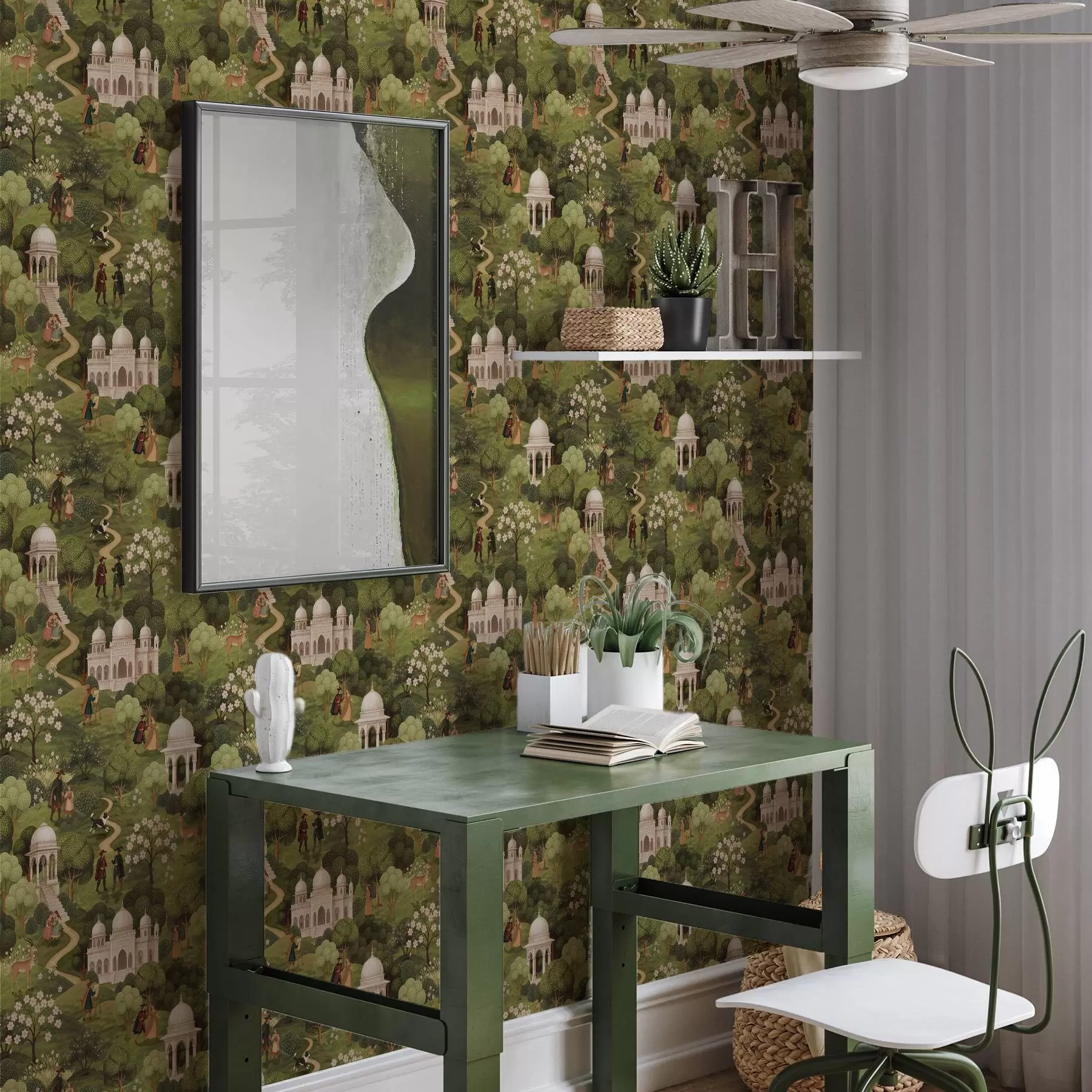 stenske poslikave Park scena z drevesi in arhitekturo v krajinskem slogu a00705