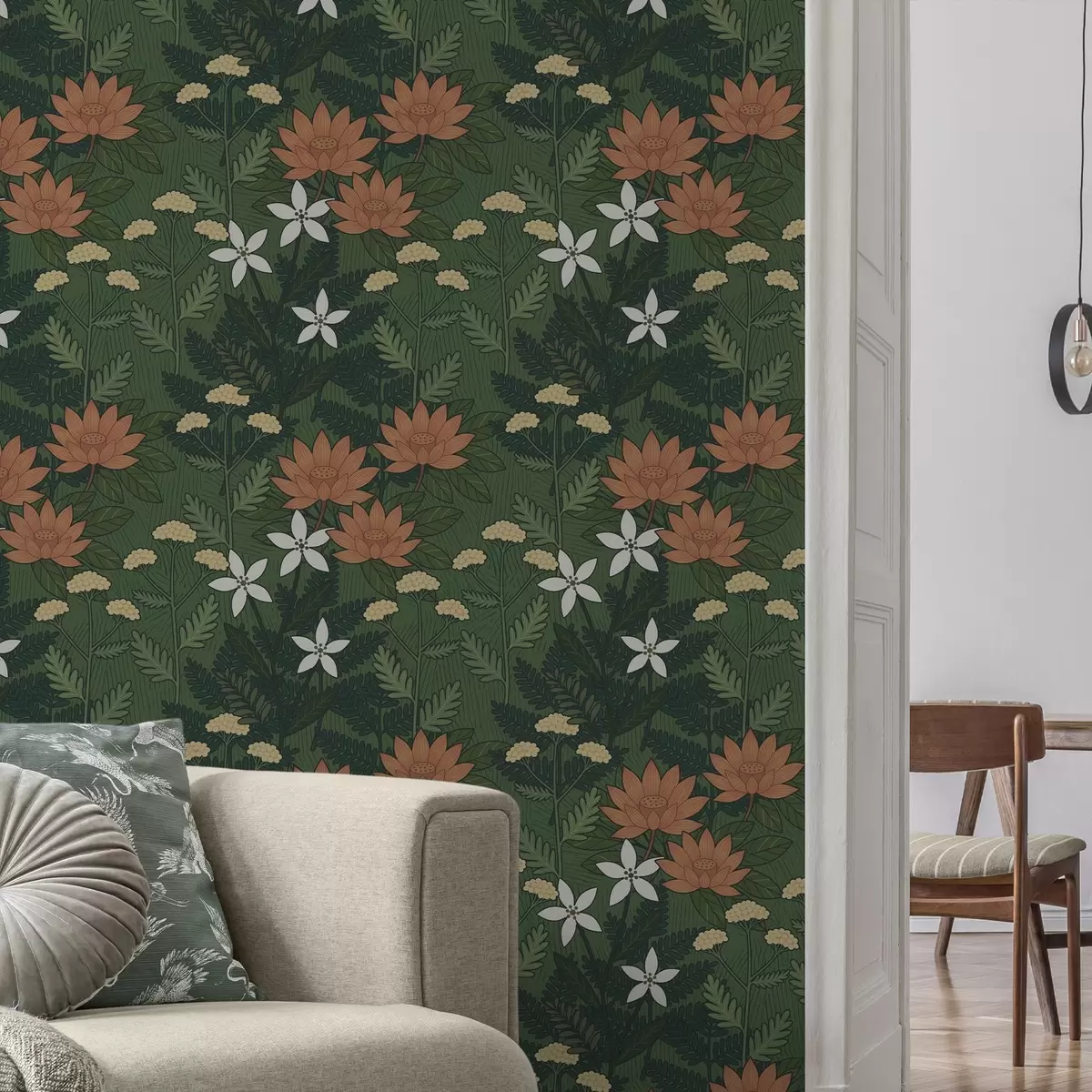 Ozadje Veliki cvetovi med zelenim listjem, dekorativna kompozicija a00708