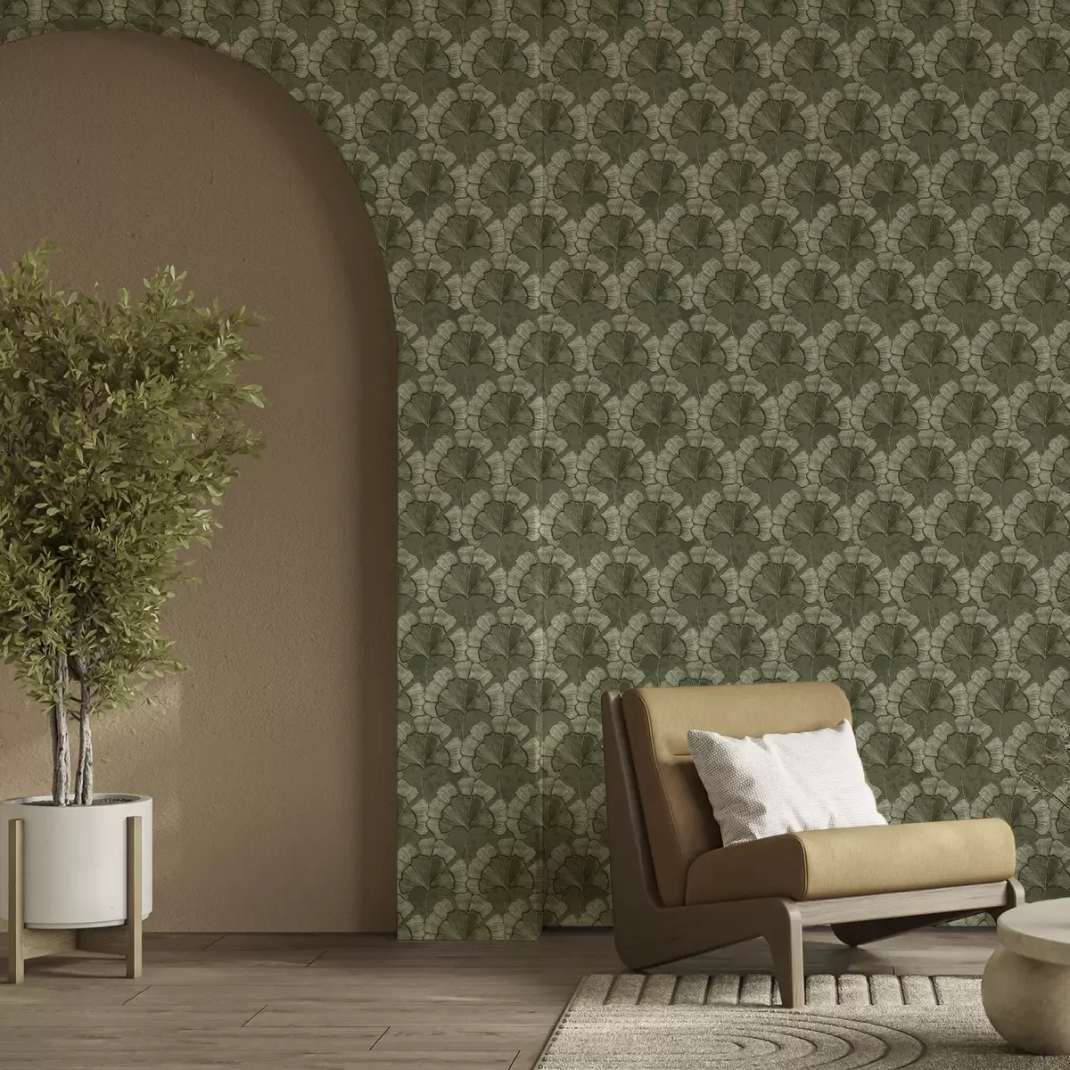 Ozadje Grafični vzorec z ginkgom v hladni zeleni barvni paleti a00709