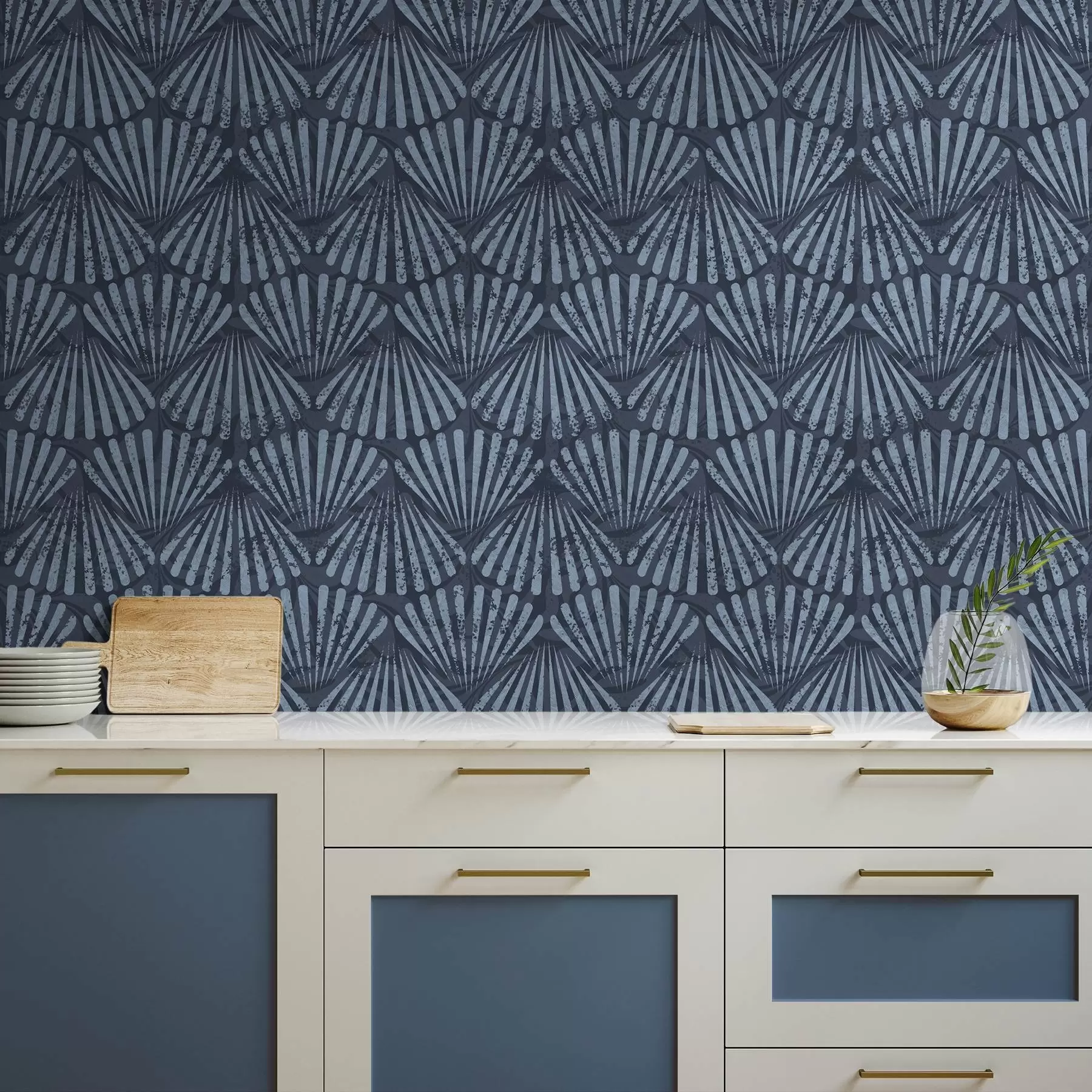 stenske poslikave Abstraktni žarki v odtenkih modre barve, dinamičen motiv a00710