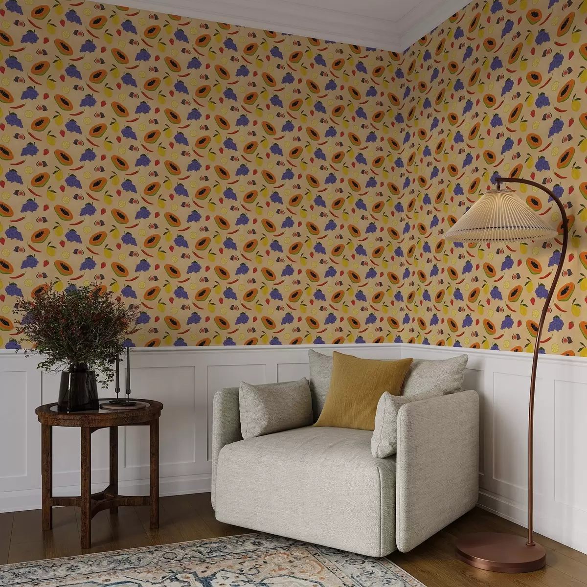 Ozadje Papaja, agrumi in jagodičje na bogatem toplem ozadju a00803v1