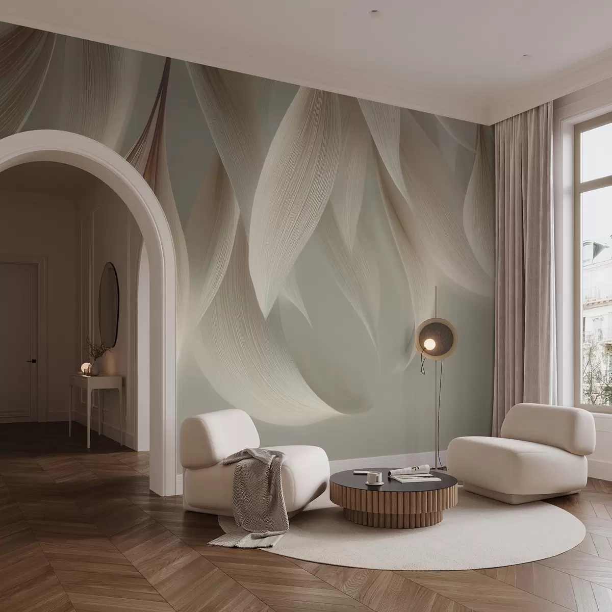 stenske poslikave Visoki listi s stiliziranim obrisom w04706