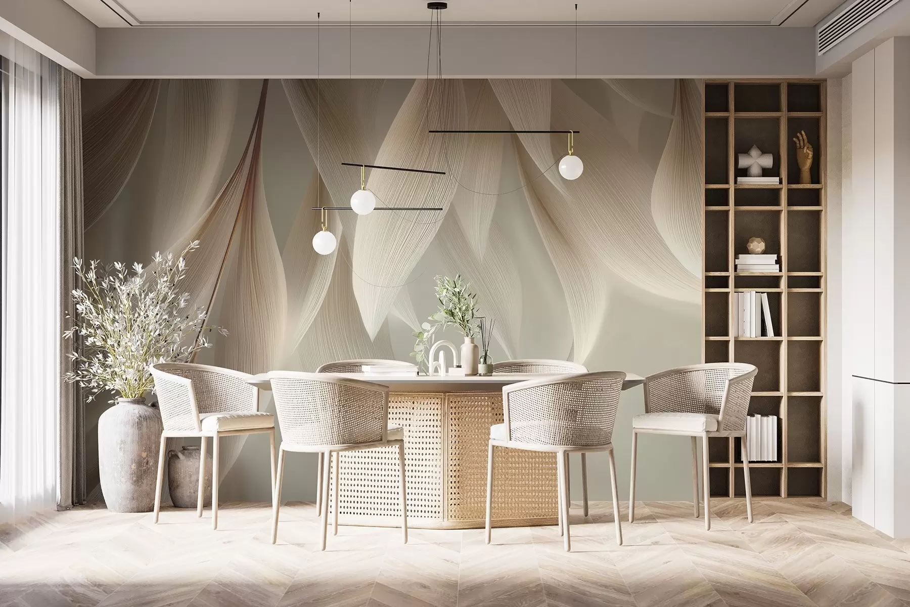 stenske poslikave Visoki listi s stiliziranim obrisom w04706