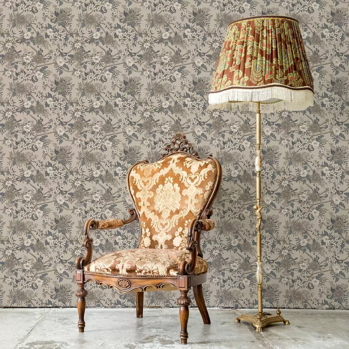 Ozadje Veliki cvetovi z vzorčastimi listi na topli bež barvi ozadja a00649