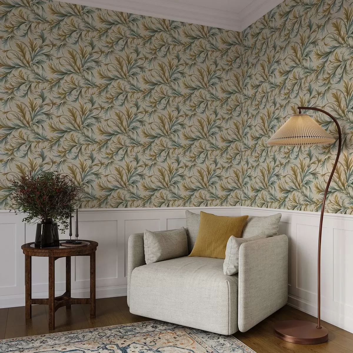 Ozadje Obsežna listja v pastelnih odtenkih zelene in bež barve a00674