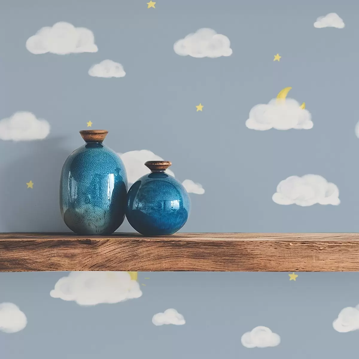 Ozadje Mehki oblaki, zvezde in sonce na modrem ozadju a00652