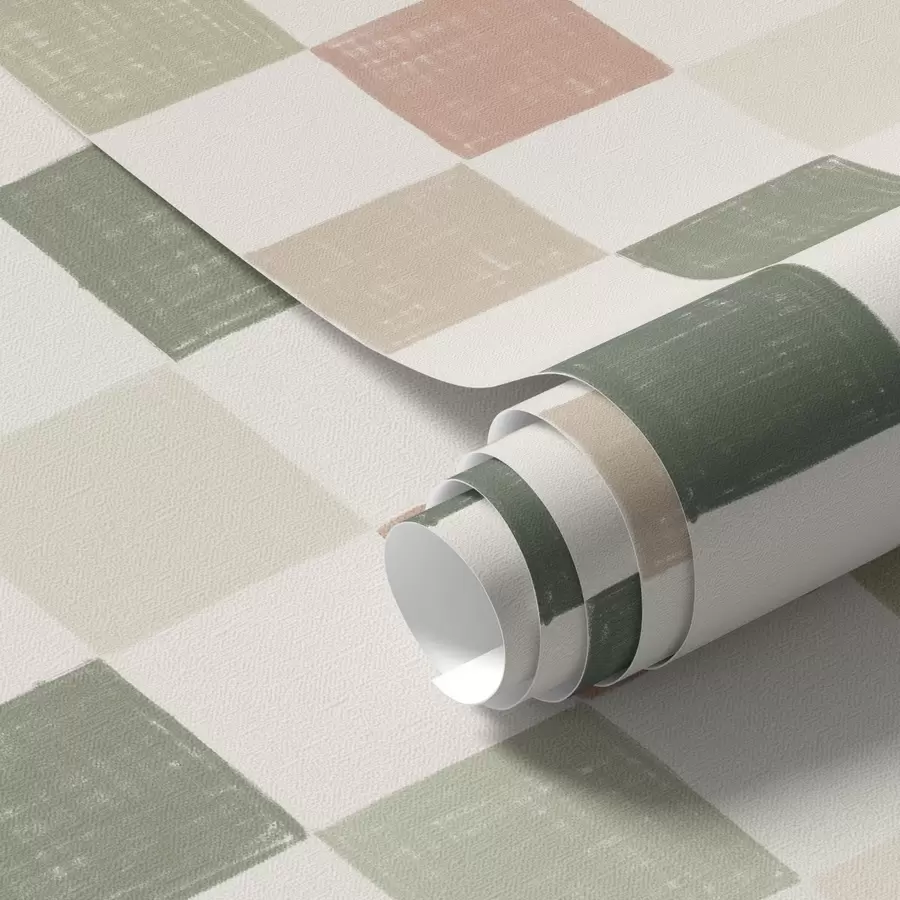 stenske poslikave Mehka karirana tkanina v pastelnih zelenih, rožnatih in bež barvah a00676