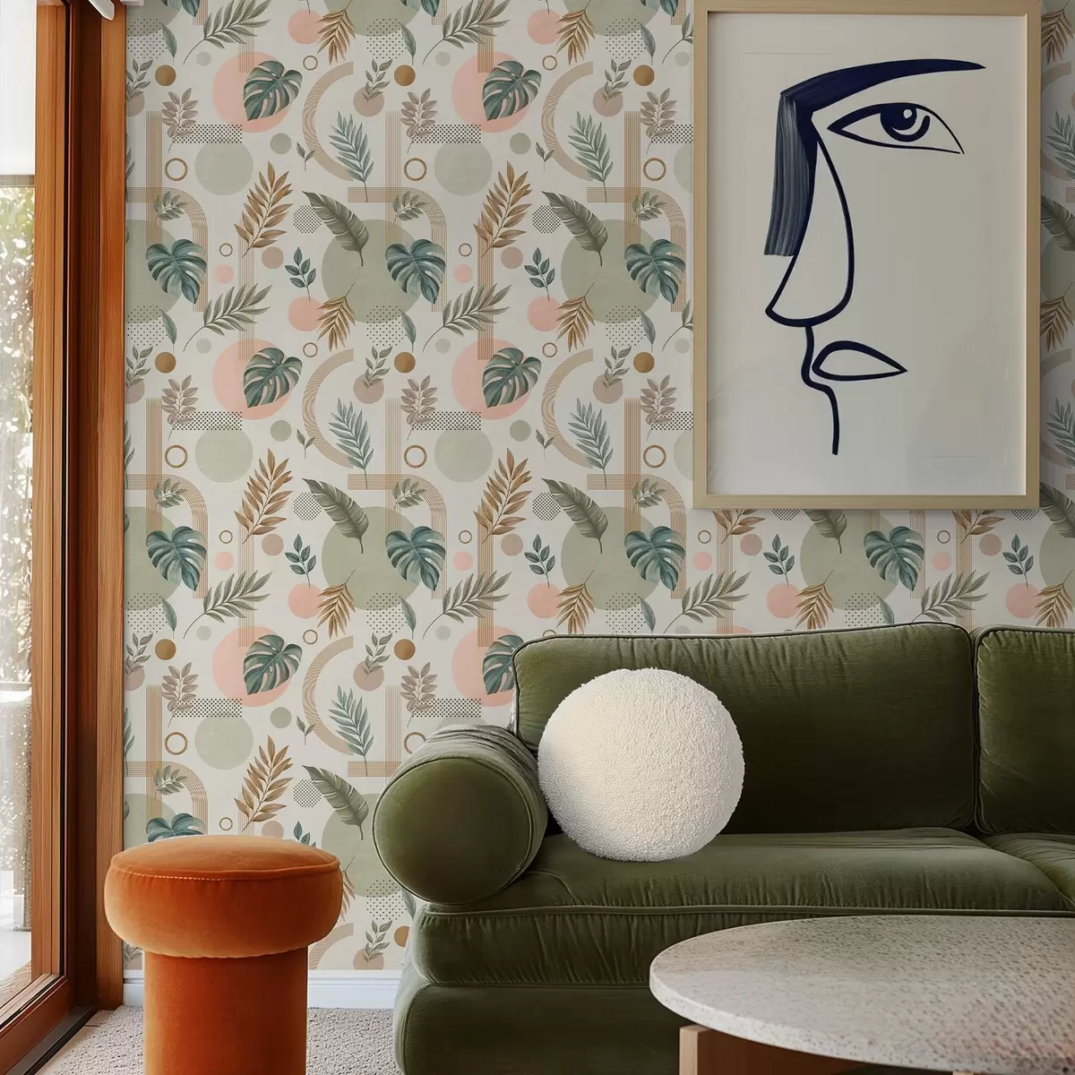 Ozadje Listi in geometrijske oblike v mirnih toplih odtenkih a00677