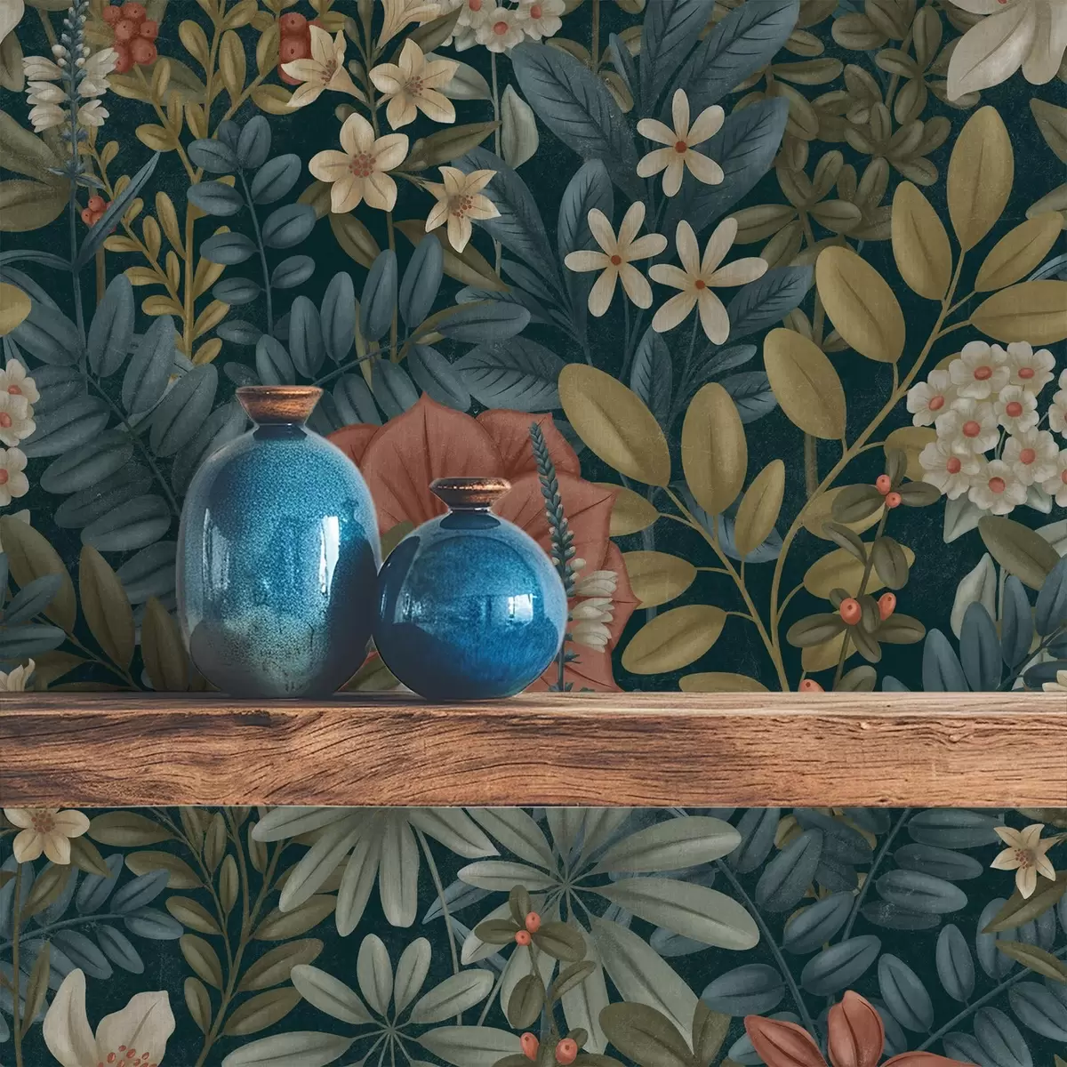 Ozadje Temno ozadje z gostimi cvetovi in listi v toplih barvah a00678