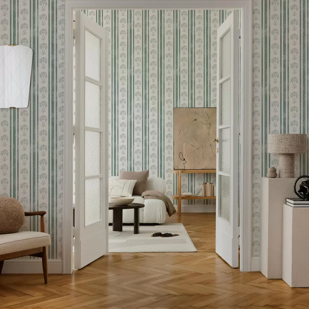 Ozadje Vzorec traku z rožami v zelenih odtenkih a00732