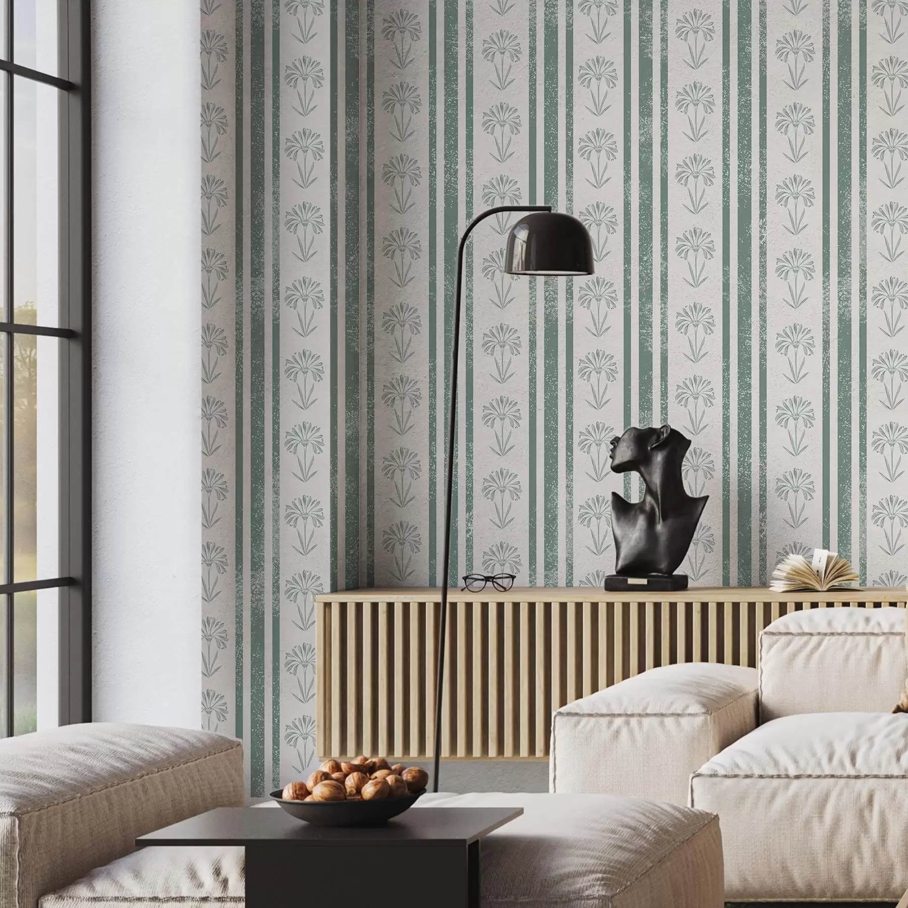 stenske poslikave Vzorec traku z rožami v zelenih odtenkih a00732