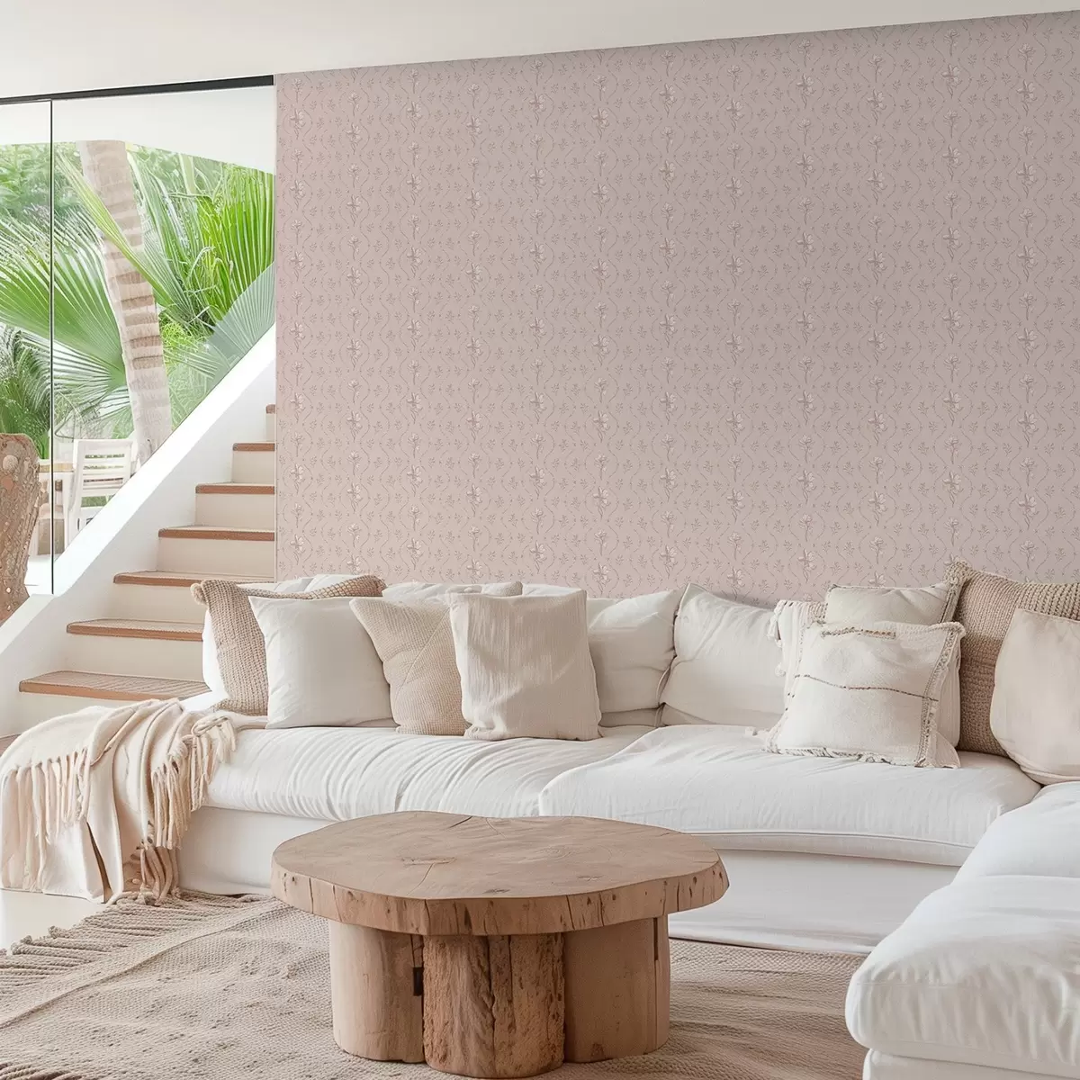 Ozadje Majhni cvetovi in trakovi v nežnih rožnatih in bež barvah a00808