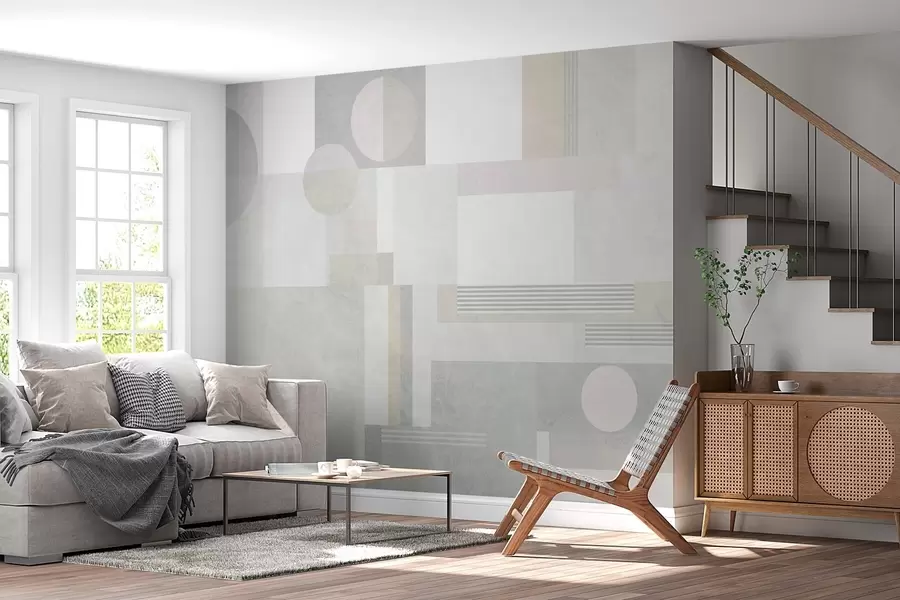 stenske poslikave abstrakna geometrija v sivih in bež odtenkih w04635
