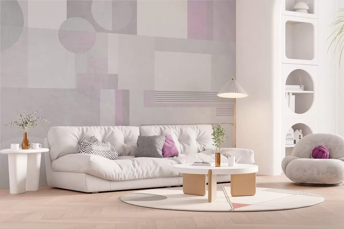 stenske poslikave abstrakna geometrija v sivih in sivolila odtenkih w04635v1