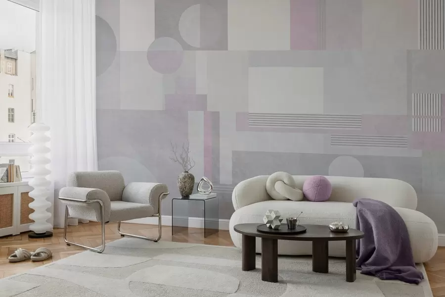stenske poslikave abstrakna geometrija v sivih in sivolila odtenkih w04635v1