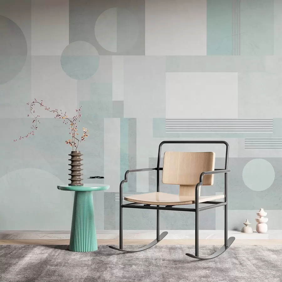 stenske poslikave abstraktna geometrija v sivo-zelenih odtenkih w04635v3