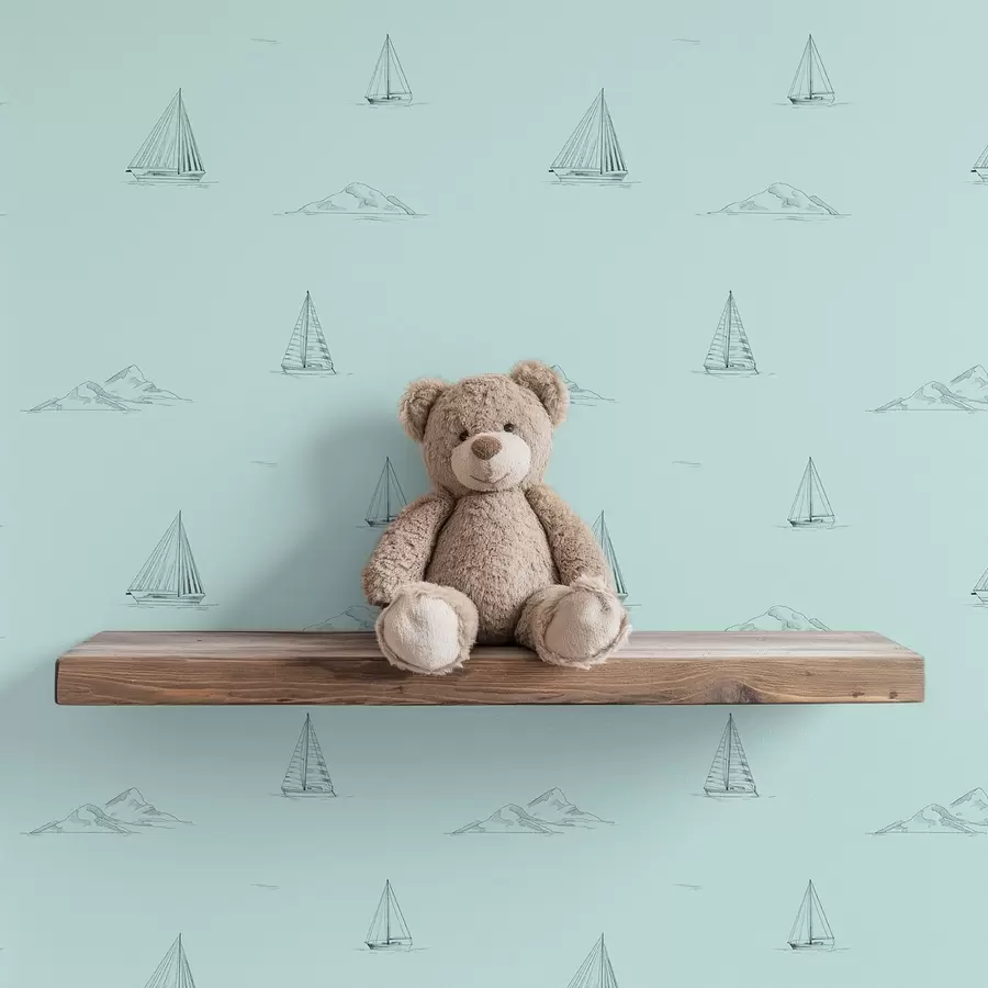 stenske poslikave Skice jaht in otokov, mint zeleno ozadje a00654v4