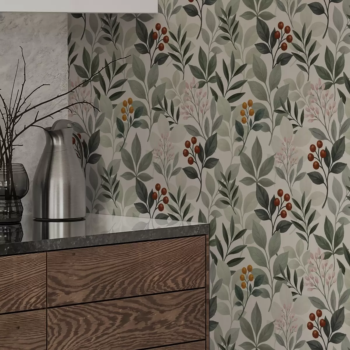 Ozadje Listi z jagodami, svetlo ozadje a00713