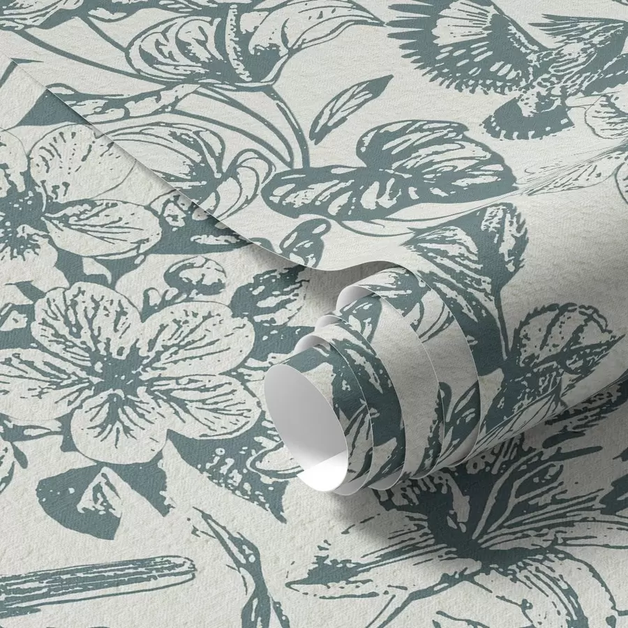 stenske poslikave Enobarvni cvetlični ornament s pticami a00737