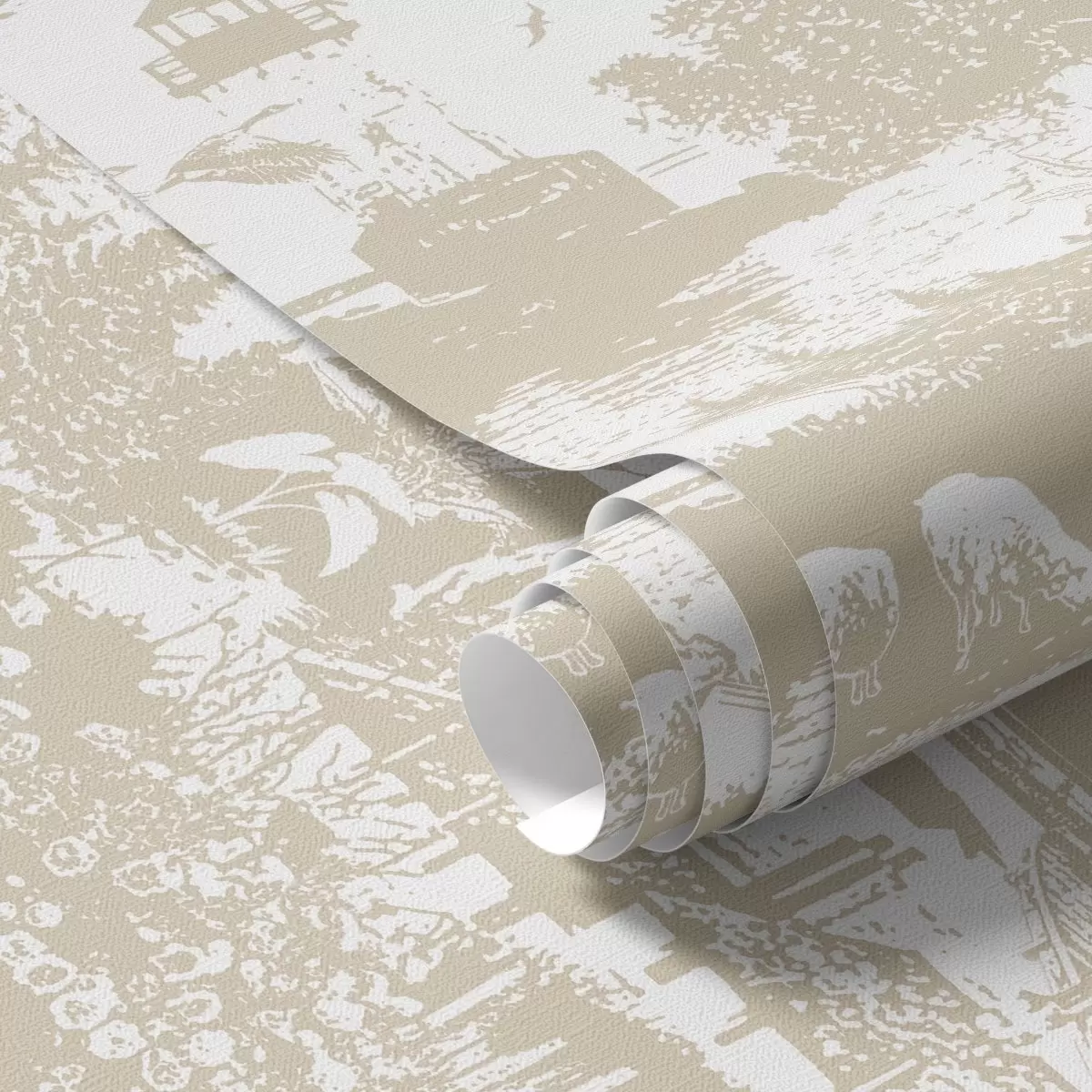 Ozadje Prizor z majakom, drevesi in hišami v sieni a00739