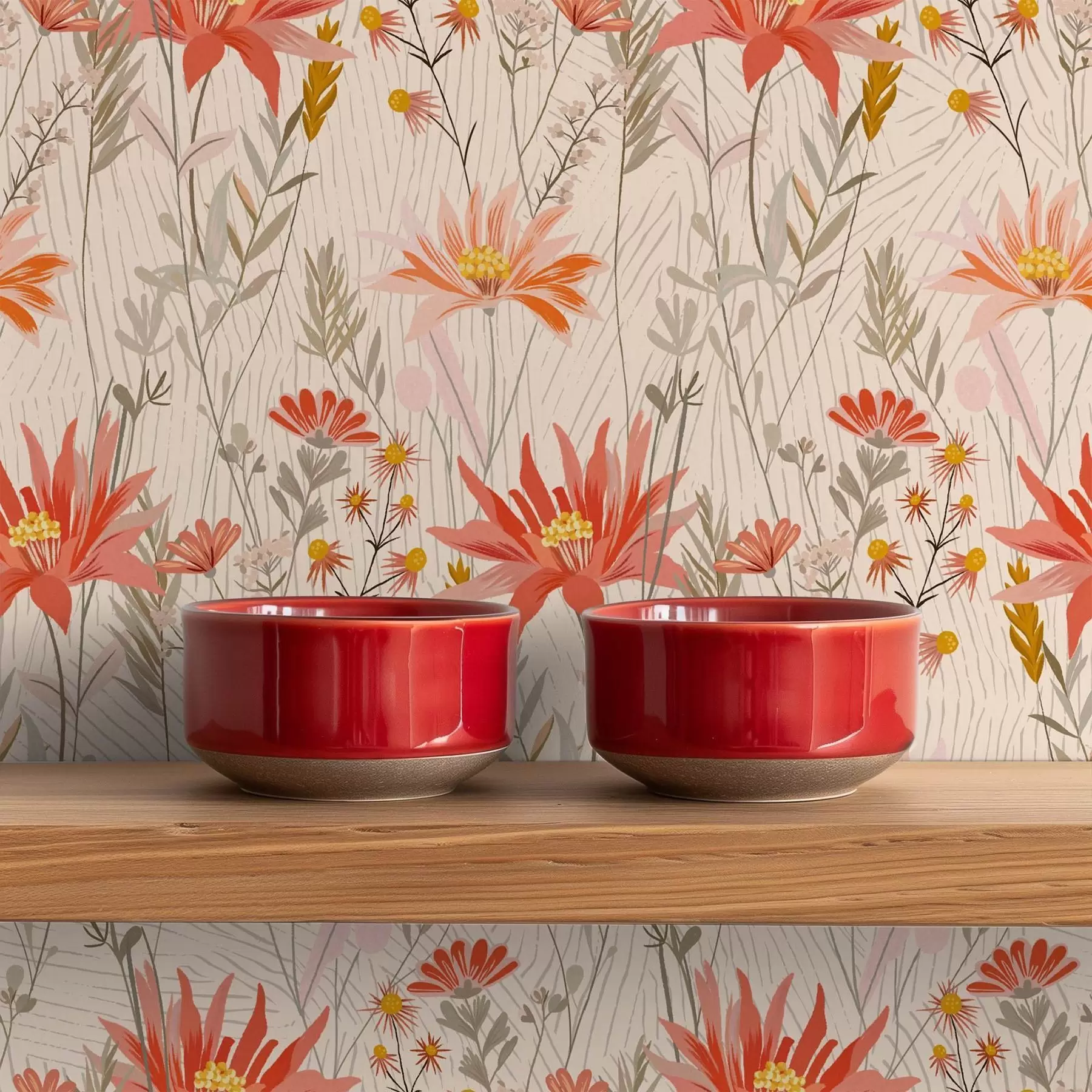 stenske poslikave Divje rože v toplih tonih na bežnem ozadju a00751