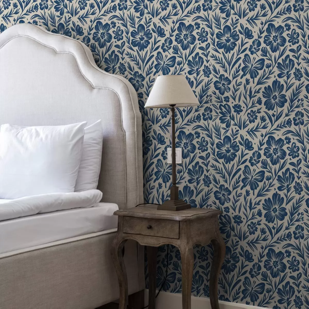 Ozadje Modri cvetlični ornament z metulji a00758