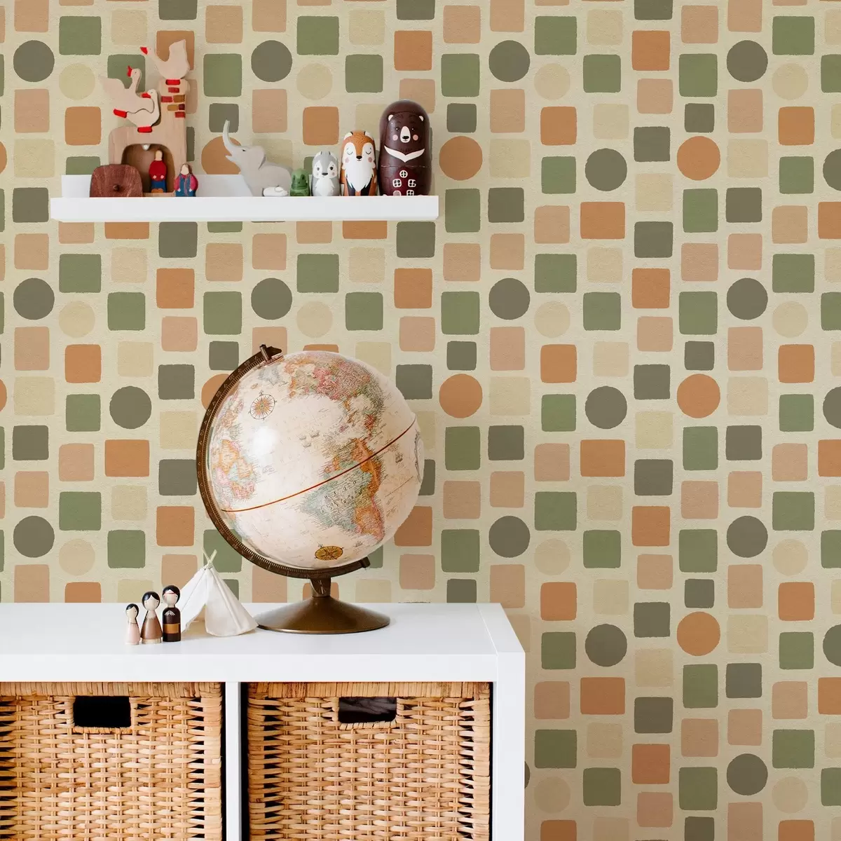 Ozadje Geometrični vzorec kvadratov in krogov v toplih tonih a00759