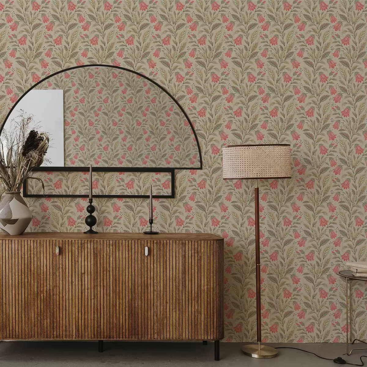 Ozadje Majhni cvetovi z zvončki v rožnato-zeleni barvni paleti a00760