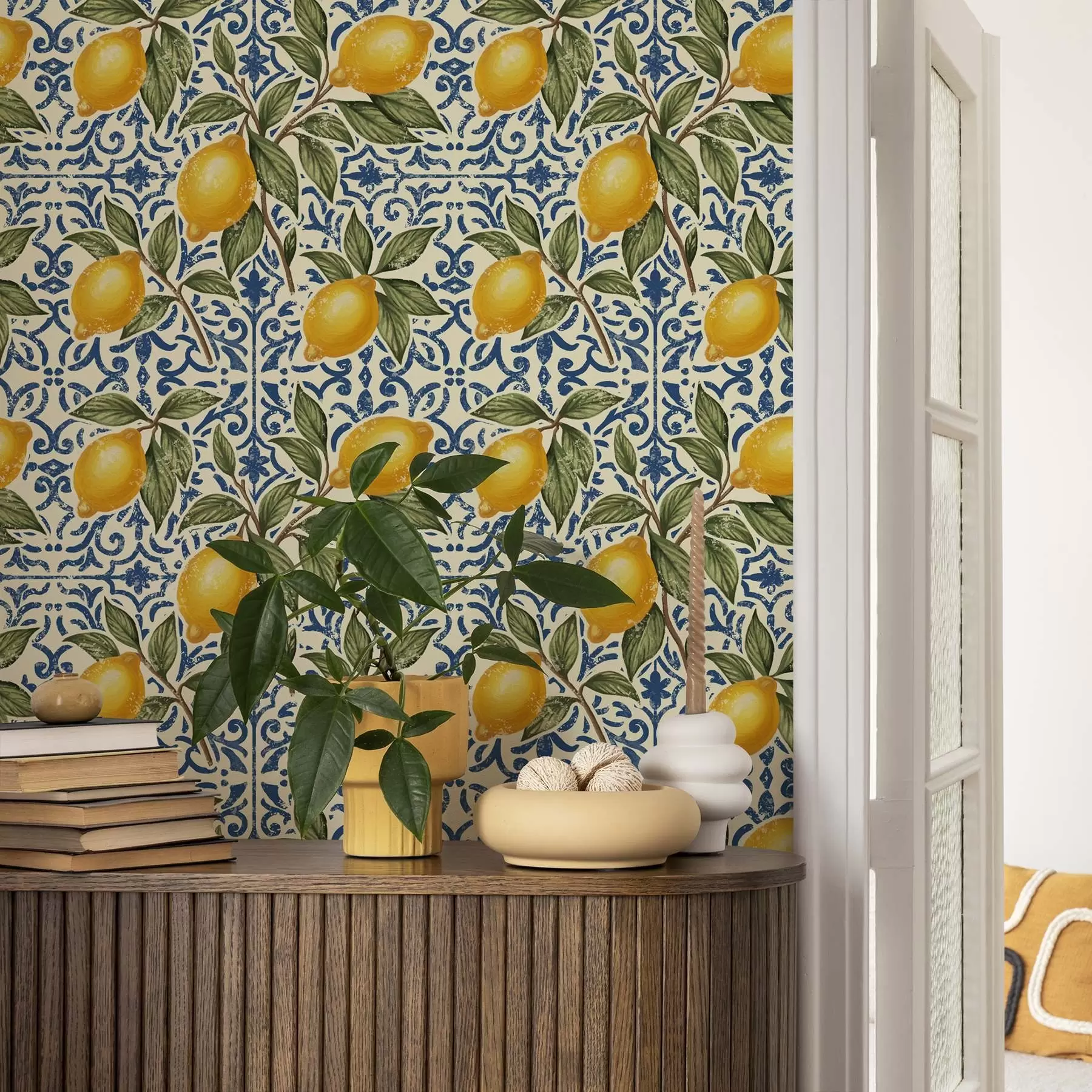 stenske poslikave Limonine veje z modrim okrasnim ozadjem a00763