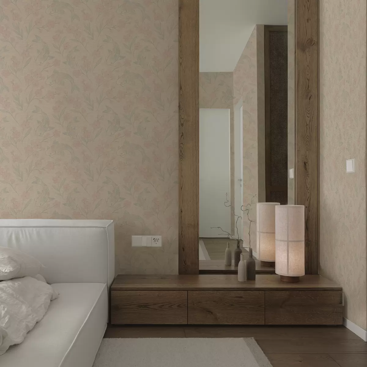 Ozadje Krap med cvetovi v nežnih bež-roza odtenkih a00766