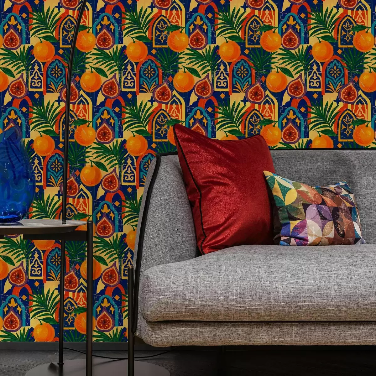 Ozadje Svetle pomaranče, palmovi listi in maroški loki a00767